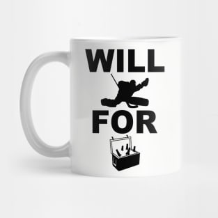 Will Goaltend For Beer (black print) Mug